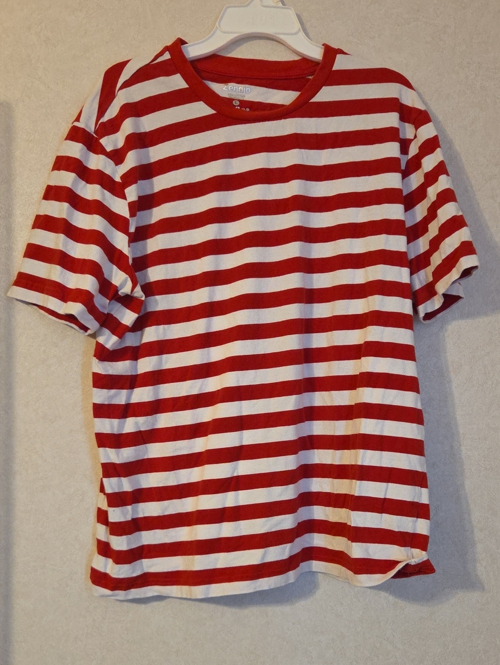Red & White Striped Crew Neck Men’s Shirt - Unbranded